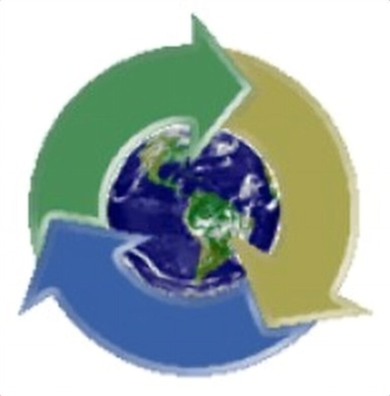 Globe encircled by green recycling arrows, sustainable green building materials